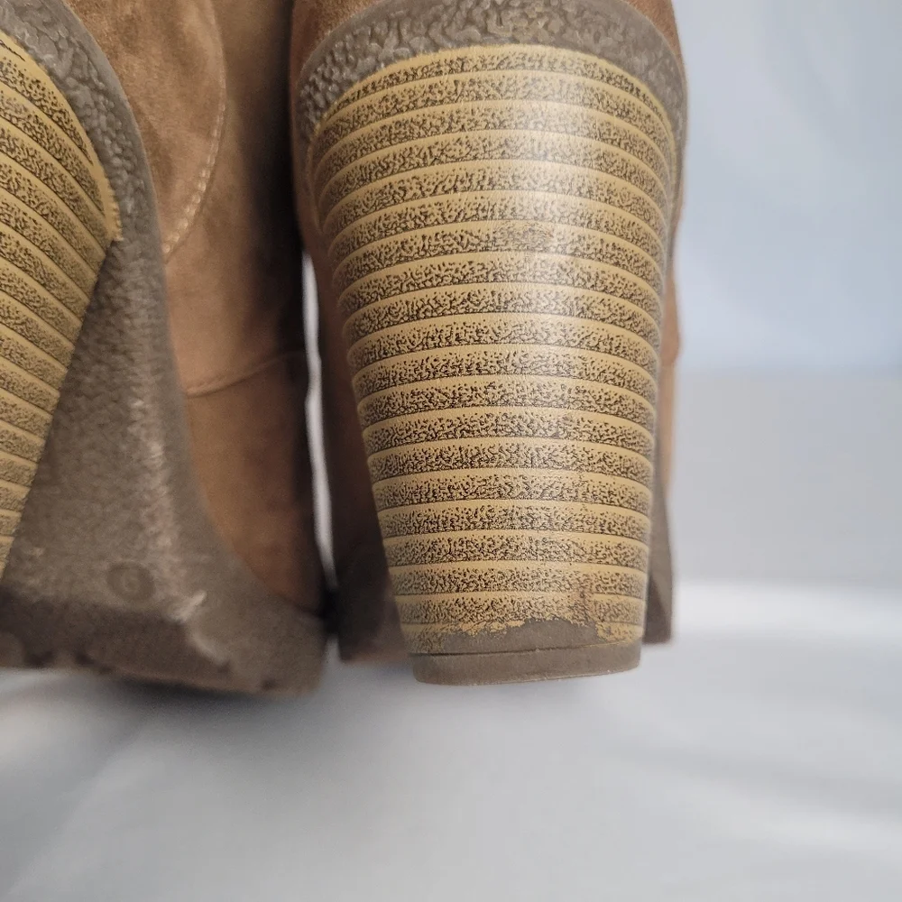 Brash Chestnut Brown Faux Suede Laceup Ankle Booties Shearling Top Size 9
